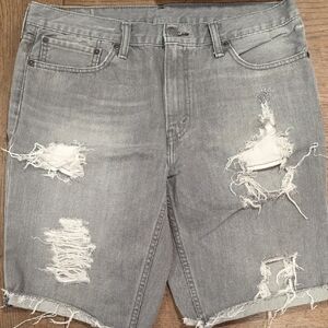 Levi's Gray Distressed Jean Shorts Raw Hem